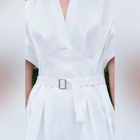 ZARA White Belted Mini Dress Pleated Short Sleeve Size S - Picture 3 of 15